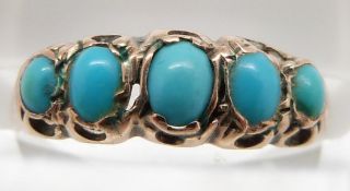 Edwardian 9ct gold ring set with turquoise cabochons, Birmingham 1901, 1.2g, size K