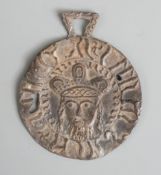 Lead pendant / horse harness decoration with king's head or similar to each side, length 6.5cm