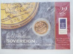 2000 gold full sovereign in Royal Mint presentation pack
