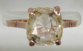A 9ct gold ring set with a natural, untreated cushion cut sapphire of approximately 4.5ct, origin