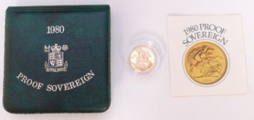1980 proof gold full sovereign, cased with certificate