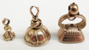 Two Victorian fobs set with agate and a Victorian fob set with an intaglio seal reading 'answer my