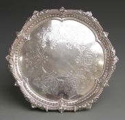 Goldsmiths and Silversmiths Co Ltd, Edward VII silver salver with beaded rim and shell decoration,