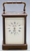 20thC L'Epee French brass carriage clock with enamalled Roman and Arabic dial, blued Breguet style