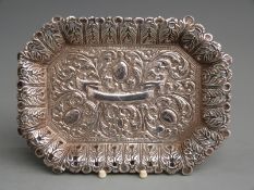 White metal pin tray with pierced and embossed decoration, no visible marks, width 14cm weight 84g