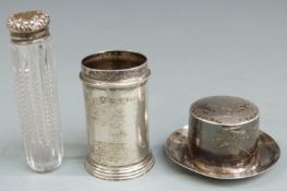 Hallmarked silver pepper base, Victorian match striker liner, Birmingham 1896, weight of both 58g