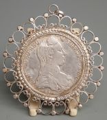 Maria Theresa 1780 silver coin in white metal mount, weight 48g