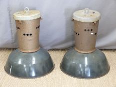 Pair of French industrial lights circa 1940's, H63 x diameter 52cm