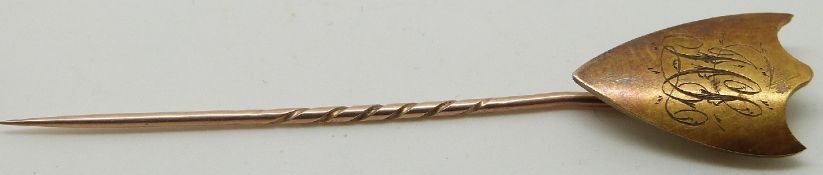 Victorian stick pin in the form of a shield, in original box Pleasance & Harper, 4 Wine Street,