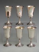 Set of six retro feature hallmarked silver goblets, Birmingham 1973 maker Warwickshire