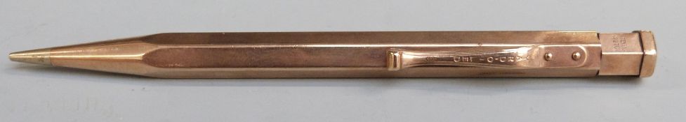 Hallmarked 9ct gold Yard-o-Led propelling pencil,weight 23.3g