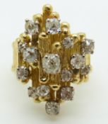 An 18ct gold bespoke ring set with 15 old cut diamonds by Hooper Bolton, the largest diamond