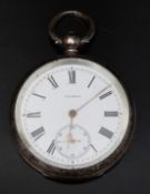 J.W. Benson Victorian hallmarked silver open faced pocket watch with inset subsidiary seconds
