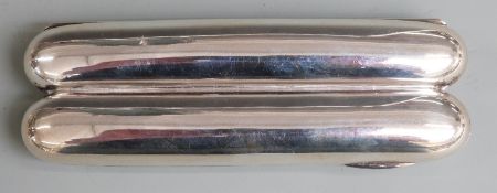 George V hallmarked silver double cigar case, the spring loaded lid with gilt interior, Birmingham