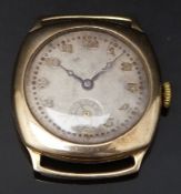 Swiss 9ct gold gentleman's wristwatch with inset subsidiary seconds dial, blued hands, gold Arabic