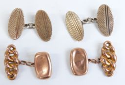 A pair of Victorian 9ct rose gold cuff links (3.4g) and a pair of silver cuff links
