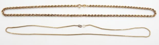 A 9ct gold rope twist necklace and a 9ct gold chain, 10.5g