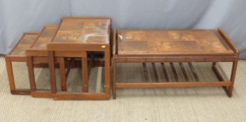 Retro G Plan style tile insert nest of tables and a coffee table, H42 x W96 x D51cm
