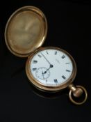 Waltham gold plated keyless winding full hunter pocket watch with inset subsidiary seconds dial,