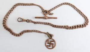 Victorian 9ct rose gold double Albert/fob chain, 35g