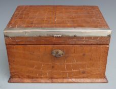 Edward VII hallmarked silver mounted crocodile or similar skin mounted stationery box, London 1905