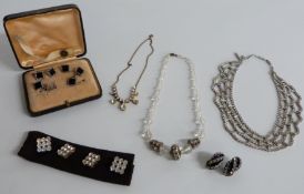 Two vintage paste necklaces. earrings, buttons, etc