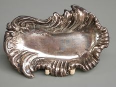 Victorian hallmarked silver pin tray with scroll edge, London 1894, maker Faraday & Davey, length