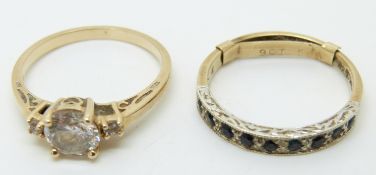 A 9ct gold ring set with sapphires and a 14ct gold ring set with cubic zirconia, 5.5g