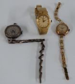 Three ladies wristwatches comprising Everite 9ct goldexample on rolled gold bracelet, Seiko gold