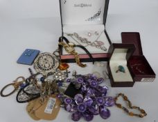 A collection of costume jewellery including silver necklace, silver ring, Accurist watch etc