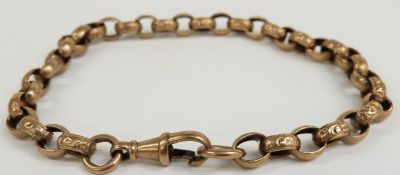 Victorian 9ct gold bracelet with alternating engraved links, made out of fob chain, 24.1g