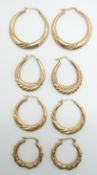 Four pairs of 9ct gold hoop earrings, 8.6g