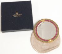 Mikimoto hand mirror set with two pearls and enamel, in original box