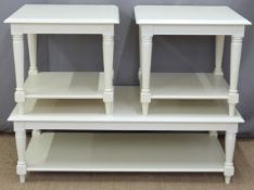 Three cream painted coffee tables, largest H96 x 131cm
