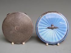 Hallmarked silver engine turned compact, London 1948 David Sutton & Sons, diameter 7.5cm and a