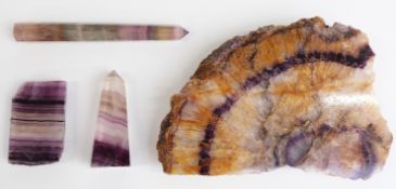 Four polished blue john samples including two obelisks.