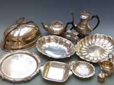 Collection of silver plated ware including WMF, meat dome halves, teaset, trays etc
