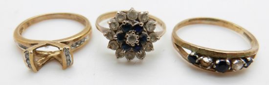 Three 9ct gold rings, 6.5g