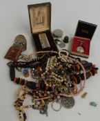 A collection of costume jewellery including Ronson lighter set with shagreen, Dunhill lighter,