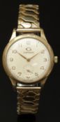 Garrard 9ct gold gentleman's wristwatch with inset subsidiary seconds dial, gold hands and Arabic