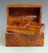 Dome topped amboyna casket with lift out tray W24cm, D14cm, H16.5cm