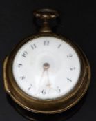 Thomas Sambrook gilt metal open faced pair cased pocket watch with gold hands, black Arabic