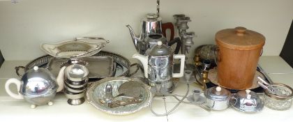 Quantity of silver plate including large trays, retro ice bucket etc