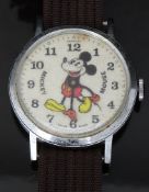 Bradley Disney Mickey Mouse wristwatch with Arabic numerals, cream dial, base metal case and one