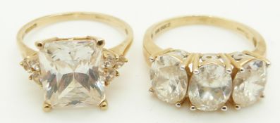 Two 14ct gold rings set with cubic zirconia, 11.3g