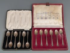 Two cased sets of hallmarked silver teaspoons, one London 1934 the other Elizabeth II coronation