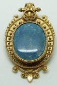 An early Victorian pendant / brooch with sphere and rope detail, set with blue agate, length 6cm x
