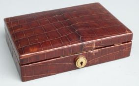 Asprey crocodile skin jewellery box with fitted interior, width 15cm