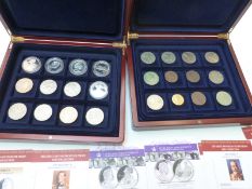 Two collector's cases of coins, one with silver content commemorative crown sized examples, the