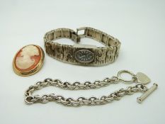 A silver Accurist wristwatch, a silver bracelet etc